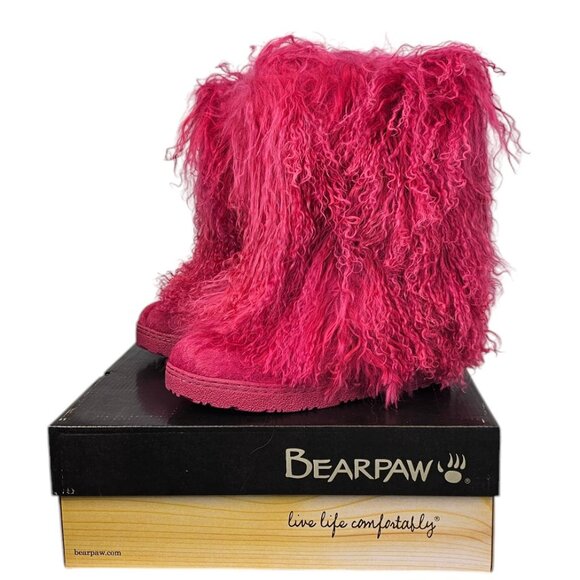 Bearpaw Boetis ll Mongolian Curly Lamb / Sheepskin, Electric Pink, Size 7, NIB - Picture 1 of 7